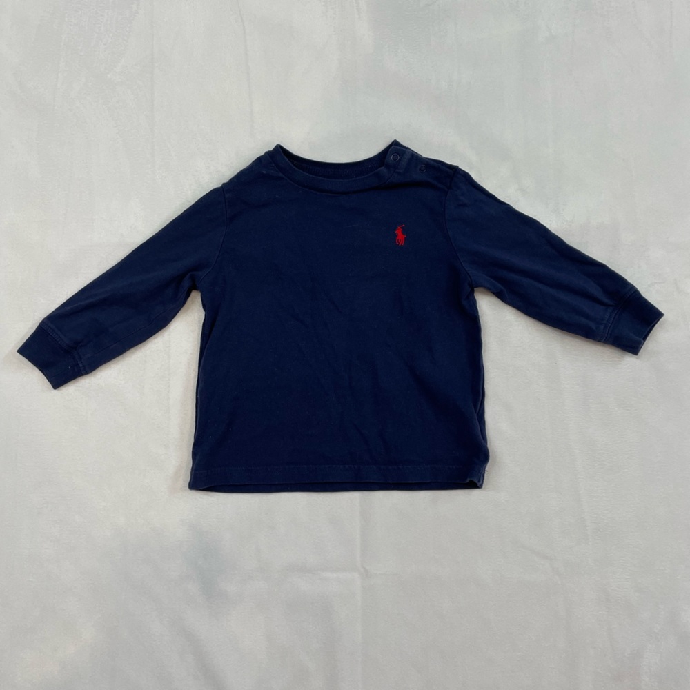 Ralph Lauren Navy Blue Long Cotton Sleeve T-shirt Top Tee Size 12M